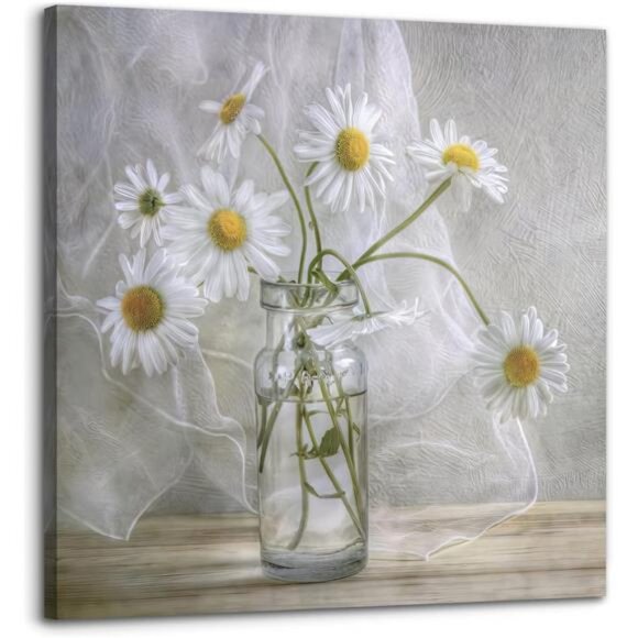 Bathroom Wall Décor, Canvas Wall Art, Modern Gallery Decor Print White daisy - Picture 1 of 16